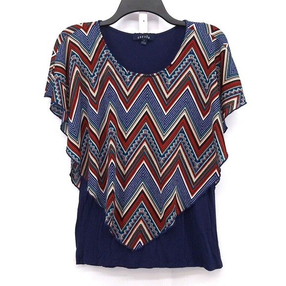 Corvia Shirt Women's Small Two Piece Blue Chevron Blouse Set - Picture 1 of 8